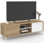 Meuble tv 140 cm easy montage sans outils 2 portes coulissantes r�versibles effet bois et blanc