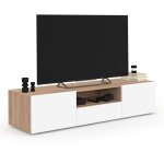 Meuble tv 140 cm eli bois façon hêtre portes blanches Meuble tv 140 cm eli bois façon hêtre portes blanches