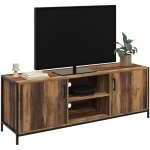 Meuble tv 140 cm hawkins 2 portes bois fonc design industriel