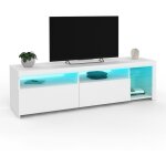 Idmarket - meuble tv 140 cm solveig placards et tagres en verre avec led blanc laqu