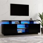 Modfu - meuble tv 140 x 35 x 55 cm avec 2 portes et 1 étagère en verre, avec compartiments de rangement ... Modfu - meuble tv 140 x 35 x 55 cm avec 2 portes et 1 étagère en verre, avec compartiments de rangement ...