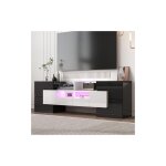 Meuble tv 145 cm noir et blanc avec �clairage led, �cran en verre tremp�, haute brillance