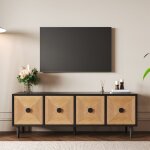 Meuble tv 150x38x50cm - meuble bas avec 4 portes en bambou avec espace de rangement - noir + couleur ...