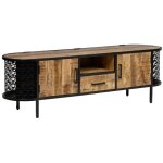 Meuble tv 160 cm en bois de manguier massif et métal ajouré ? manho Meuble tv 160 cm en bois de manguier massif et métal ajouré ? manho