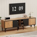 Meuble tv 160 x 36, 5 x 45 cm - avec 2 portes et 4 �tag�res - 7 pieds - panneaux de particuless - naturel ...