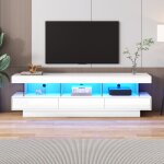 Meuble tv 160cm avec led - 3 compartiments en verre - contrôlé par app - adapté pour tv 70 - blanc Meuble tv 160cm avec led - 3 compartiments en verre - contrôlé par app - adapté pour tv 70 - blanc