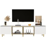 Meuble tv 170 cm ? style minimaliste blanc, sur pied et mural, 4 portes (2 portes vitres), montable ...