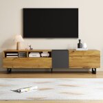 Meuble tv 170x36. 5x42 cm - 3 portes - 2 compartiments de rangement - pieds en mtal en u - aspect bois ...