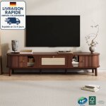 Meuble tv 170x39, 5x38cm avec 1 tiroir et 2 portes, design en rotin, convient pour tv 60 pouces, couleur ...