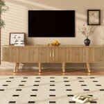 Meuble tv 175 cm avec 2 portes coulissantes, meuble bas pour t�l�vision avec �tag�res ouvertes et 2 tiroirs ...