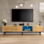 Meuble tv 175 cm, avec �clairage led, 3 portes de rangement, pieds en m�tal, rectangulaire, meuble salon ...