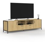 Idmarket ? meuble tv 180 cm bois m�tal ? 2 portes et 2 tiroirs ? style industriel ? compartiments ouverts ...
