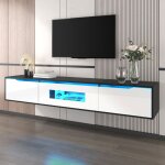 Meuble tv 180 cm, avec �clairage led � changement de couleur, portes pliantes, laqu� meuble tv suspendu, ...