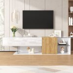 Meuble tv 180 cm, meuble tv avec tagres en verre et finition en bois, deux portes de rangement, sans ...