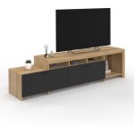 Meuble tv 180 cm malo bois et placards noirs