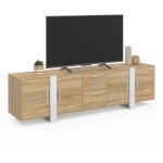 Idmarket - meuble tv 180 cm phoenix 4 portes + 2 tiroirs bois et blanc