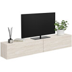 Meuble tv 180 cm suspendu elio 2 portes bois effet travertin
