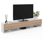 Idmarket - meuble tv 180 cm suspendu elio 2 portes avec tagre blanc et bois