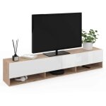 Meuble tv 180 cm suspendu elio 2 portes avec tagre bois et blanc