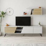Toscohome - meuble tv 180cm avec �tag�re murale en blanc et ch�ne - fiona