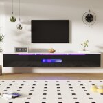 Meuble tv 180x35x30 cm, meuble tele suspendu, avec �clairage led 16 couleurs, 3 portes, finition brillante, ...