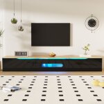 Meuble tv 180x35x30 cm, meuble tele suspendu, avec �clairage led 16 couleurs, 3 portes, finition brillante, ...