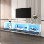 Meuble tv 180x35x30cm design moderne panneau de particules laqu� brillant noir et blanc �clairage led ...