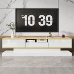 Meuble tv 180x38x45 cm, avec trois tiroirs et un compartiment ouvert, �clairage led � changement de couleur, ...