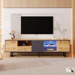 Eifson - meuble tv 190 cm, avec effet led, cloison vitre, charnires amorties, avec trois portes, trois ...