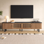 Meuble tv 190 cm, style vintage rustique, avec rangement, 4 portes et 5 pieds, meuble de salon - couleur ...