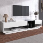 Fortuna lai - meuble tv 190x40x42cm, 3 tiroirs, 2 compartiments, design bloquant les couleurs en blanc ...