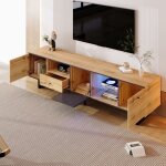 Hauss spole - meuble tv led marron avec rangement, convient pour 80 pouces, 3 portes 1 tiroir, �tag�re ...
