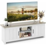 Costway - meuble tv avec 2 placards 2 compartiments, banc tv pour tv jusqu' 65 pouces, 2 trous de gestion ...