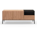 Meuble tv 2 portes 1 tiroir en bois et mtal l140cm - bois clair et noir - austin