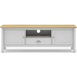 Homifab - meuble tv 2 portes 1 tiroir en pin massif blanc / effet chne 158 cm - macha