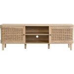 Homifab - meuble tv 2 portes couleur ch�ne et cannage 160 cm - bali