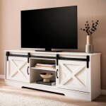 Meuble tv 2 portes coulissantes  rail 150x39x59 cm blanc et noir