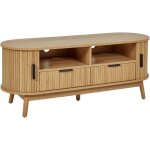 Beliani - meuble tv avec 2 portes coulissantes 2 tiroirs 2 �tag�res mdf pieds en bois massif bois clair ...