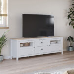 Meuble tv 2 portes 2 tiroirs 180x40x59 cm blanc et ch�ne - zrata