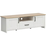 Meuble tv avec 2 portes et un tiroir, coloris blanc pin andersen / ch�ne clair - longueur 160 x profondeur ...