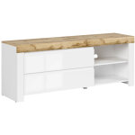 Meuble tv avec 2 tiroirs, coloris blanc / ch�ne wotan - longueur 156 x profondeur 42 x hauteur 60, 5 ...