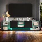 Meuble tv 200 cm flottant brillant avec led, banc télévision bas suspendu avec 2 tiroirs et Étagères ... Meuble tv 200 cm flottant brillant avec led, banc télévision bas suspendu avec 2 tiroirs et Étagères ...
