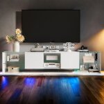 Meuble tv 200 cm flottant brillant avec led, banc télévision bas suspendu avec 2 tiroirs et Étagères ... Meuble tv 200 cm flottant brillant avec led, banc télévision bas suspendu avec 2 tiroirs et Étagères ...