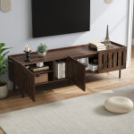 Meuble tv 3 portes - convient aux t�l�viseurs de 65 pouces, placage noyer, design ajour�, 160�40�47 cm, ...