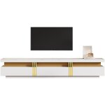 Meuble tv 3 tiroirs blanc - convient aux t�l�viseurs jusqu'� 90 pouces, gestion des c�bles, plateau en ...