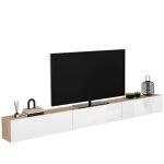 Meuble tv 300 cm suspendu elio 3 portes bois et blanc