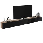 Meuble tv 300 cm suspendu elio 3 portes bois et noir