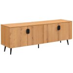 Meuble tv avec 4 portes placage chêne et acier - naturel clair et noir - sinolo Meuble tv avec 4 portes placage chêne et acier - naturel clair et noir - sinolo