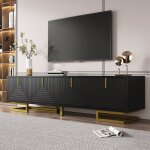 Meuble tv 4 portes avec rangement, poign�es et pieds dor�s, meuble bas de salon et de chambre, 160�38�44cm, ...