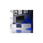 Meuble tv 4 tiroirs 160x36x40 cm blanc brillant avec led multicolore Meuble tv 4 tiroirs 160x36x40 cm blanc brillant avec led multicolore